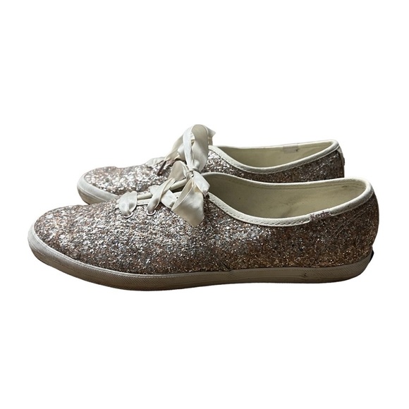 KEDS/KATE SPADE Collab Rose Gold Glitter Sneakers Sparkle Size 9 - Picture 5 of 7